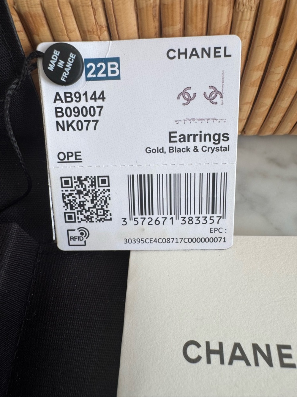 CHANEL Chanel Coco Mark Rhinestone Earrings A22B Gold, Black, Crystal w Tags - Picture 7 of 9
